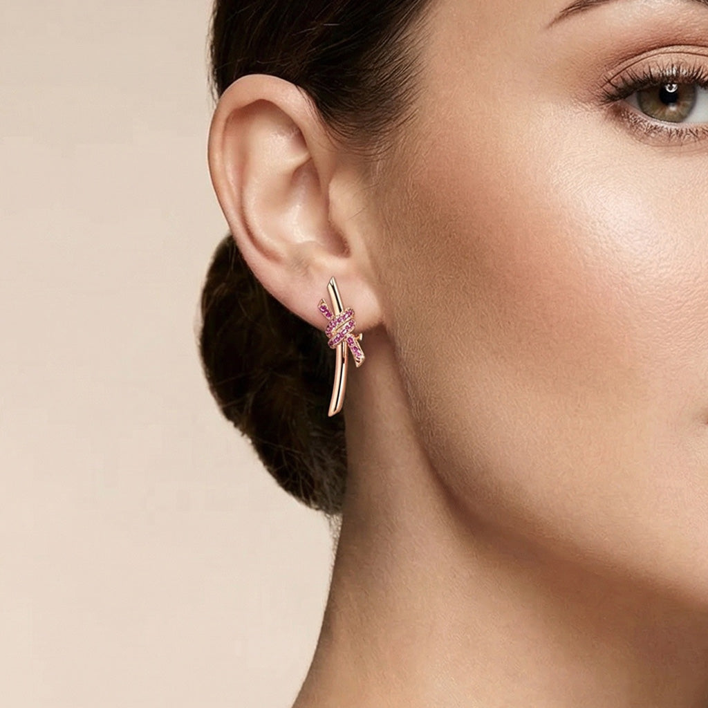 Knot Earrings With Pink