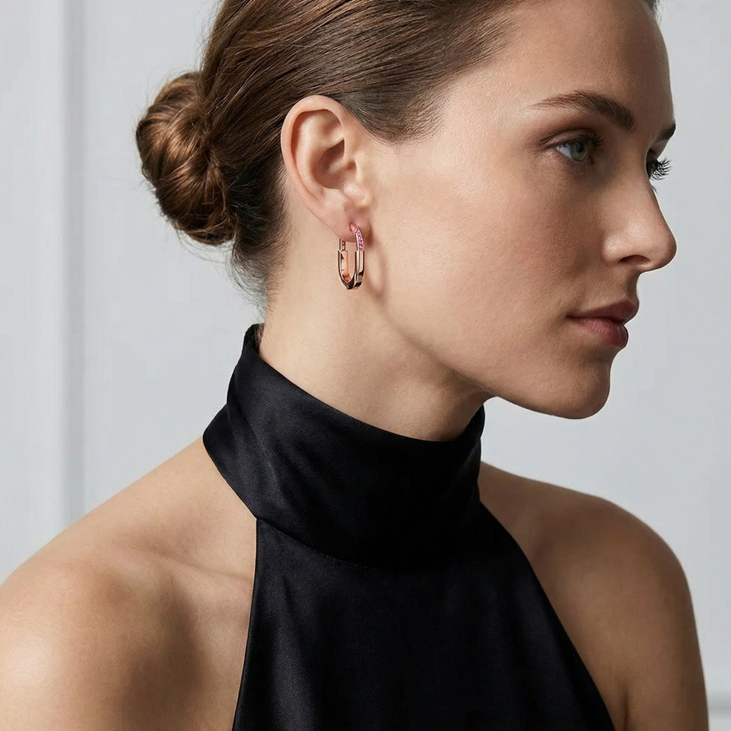 Lock Hoop Earrings Rose Edition