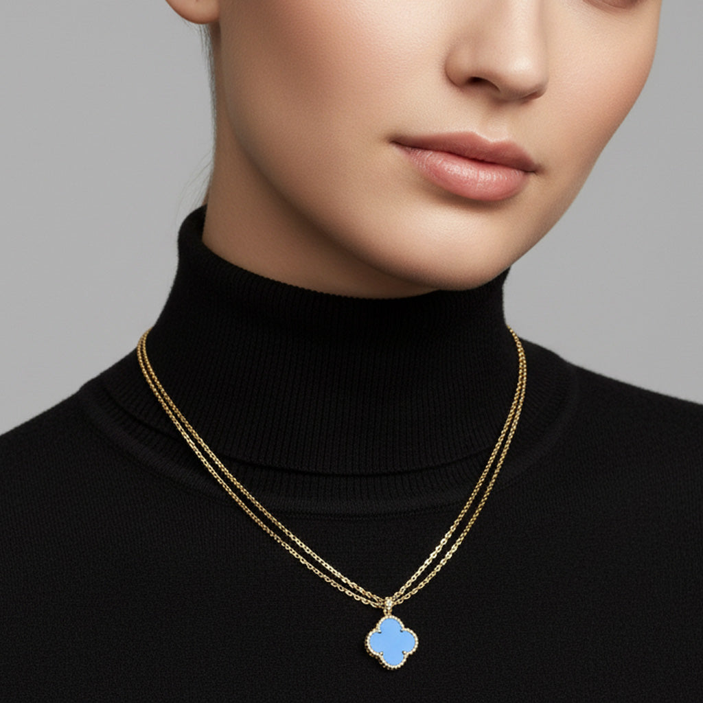 Magic Alhambra Blue Agate Clover Necklace
