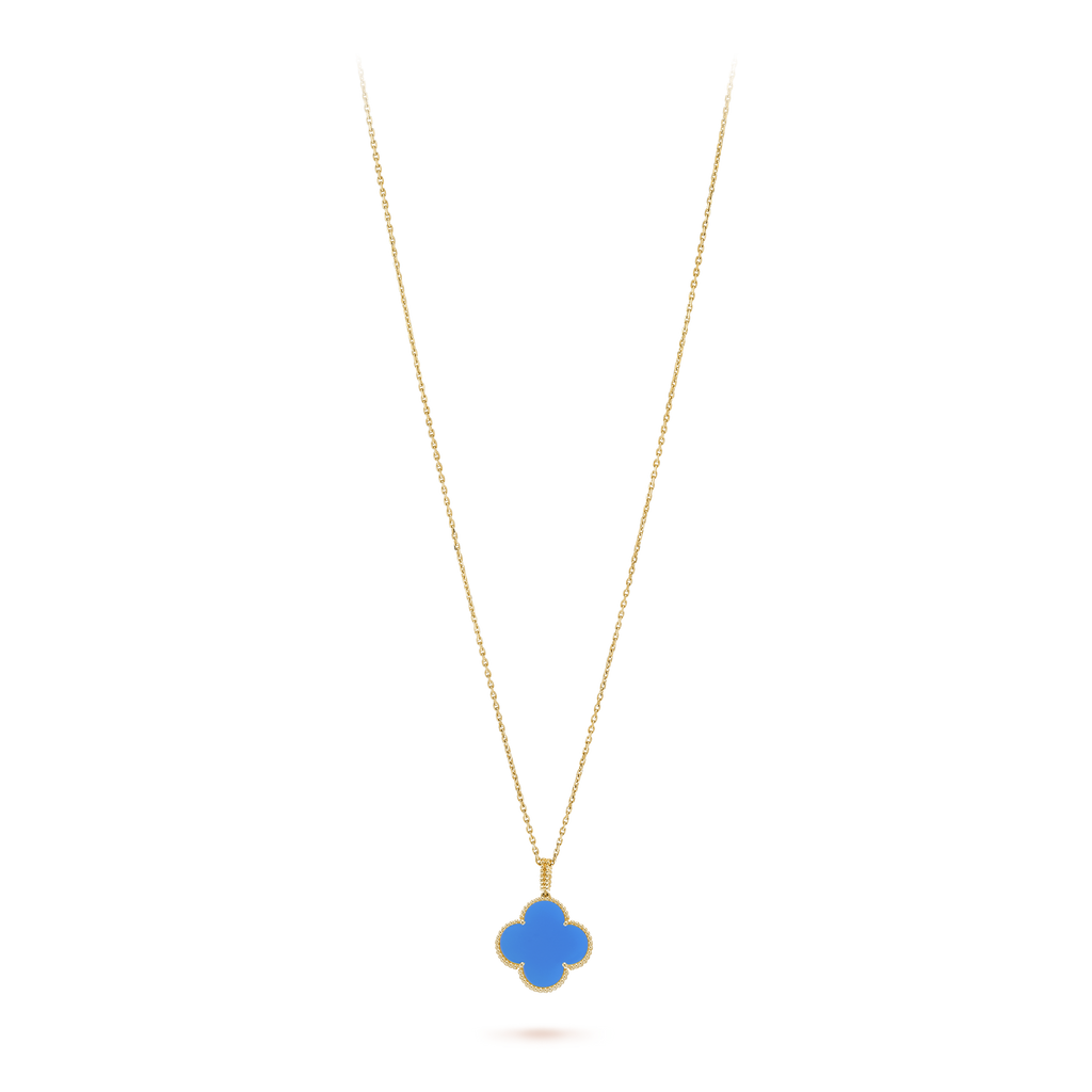 Magic Alhambra Blue Agate Clover Necklace