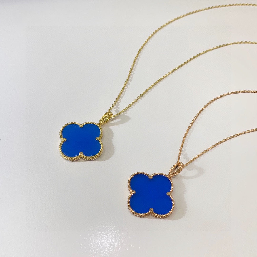 Magic Alhambra Blue Agate Clover Necklace
