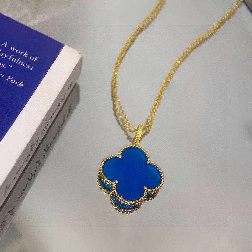 Magic Alhambra Blue Agate Clover Necklace