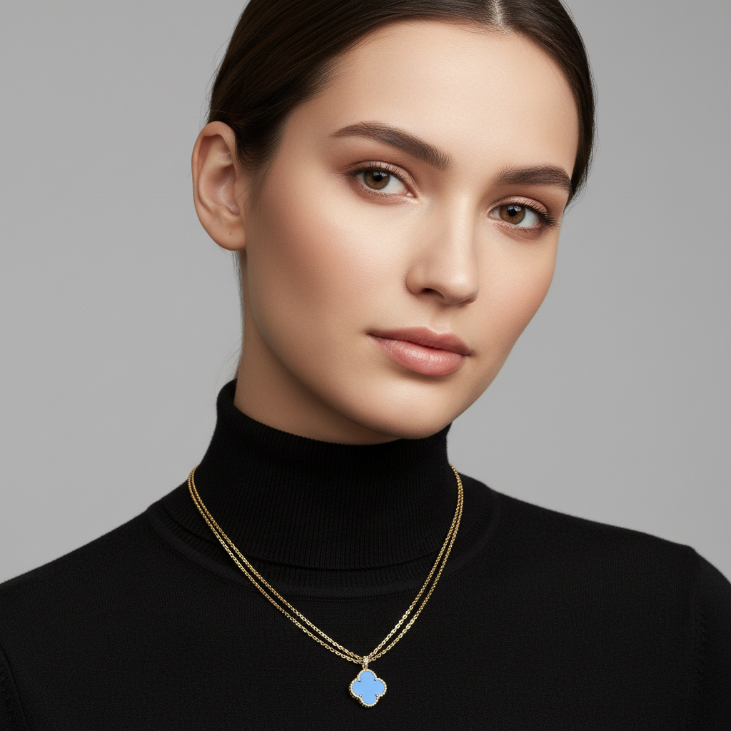 Magic Alhambra Blue Agate Clover Necklace