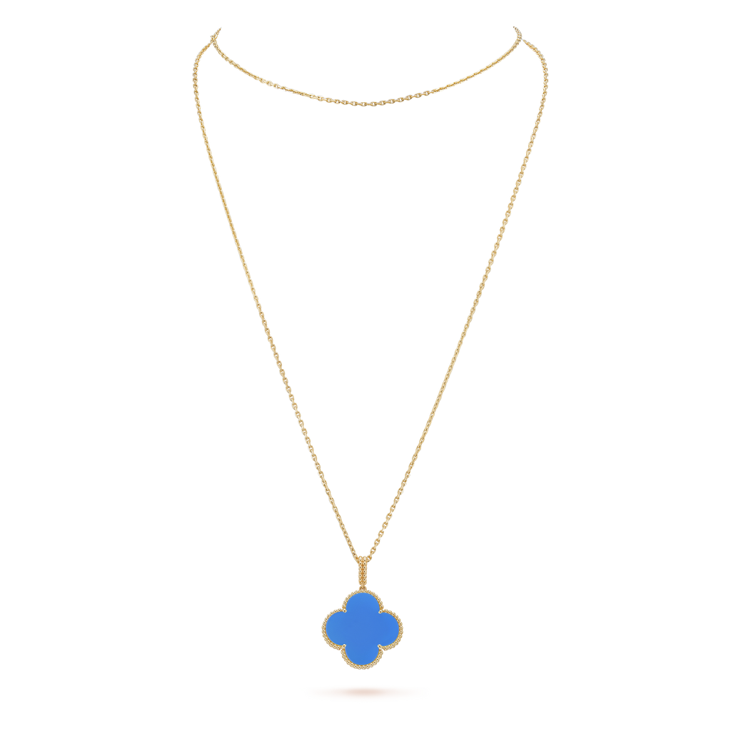 Magic Alhambra Blue Agate Clover Necklace