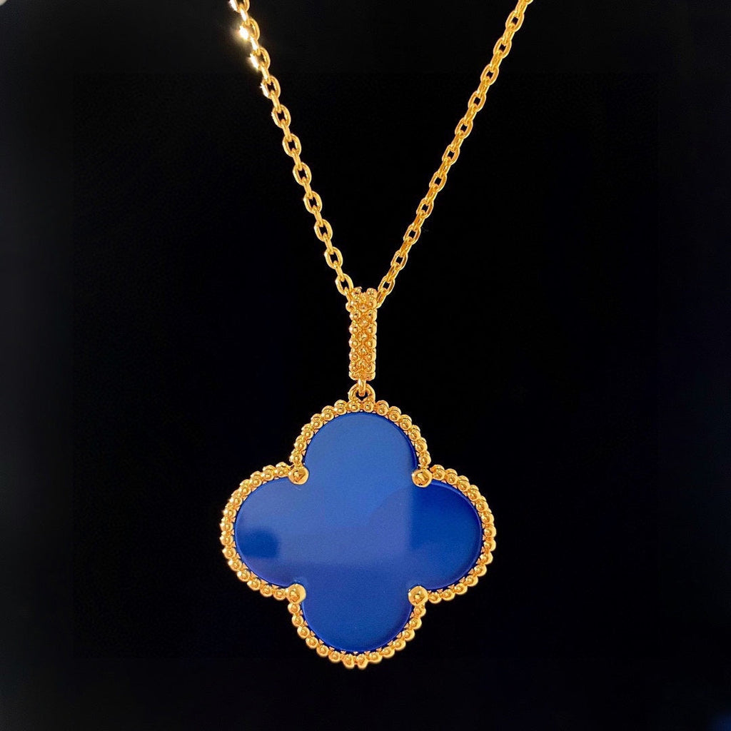 Magic Alhambra Blue Agate Clover Necklace
