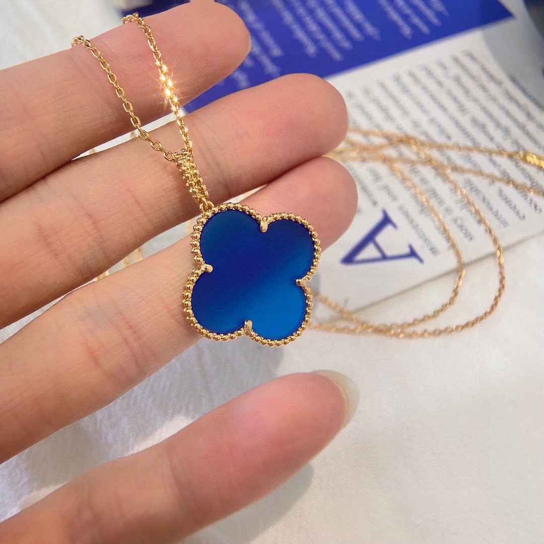 Magic Alhambra Blue Agate Clover Necklace