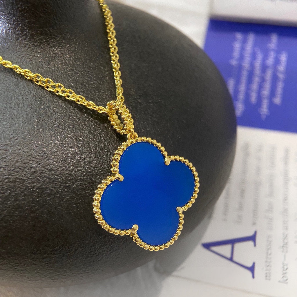 Magic Alhambra Blue Agate Clover Necklace