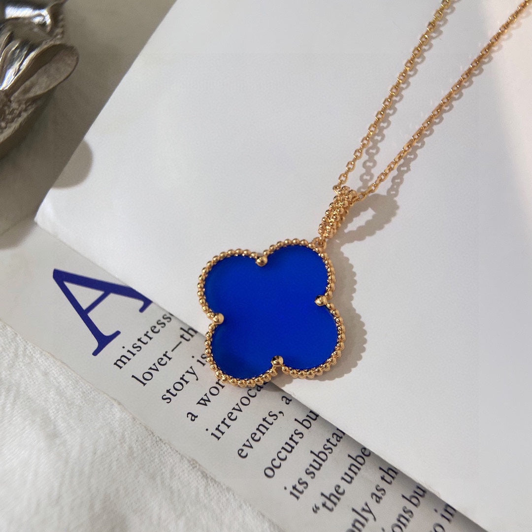 Magic Alhambra Blue Agate Clover Necklace