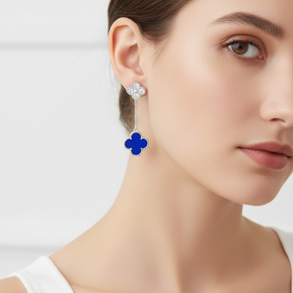 Magic Alhambra Blue Agate Earrings