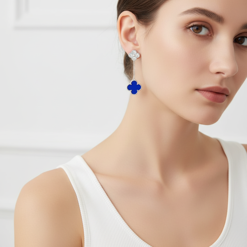 Magic Alhambra Blue Agate Earrings