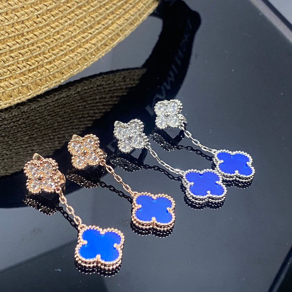 Magic Alhambra Blue Agate Earrings