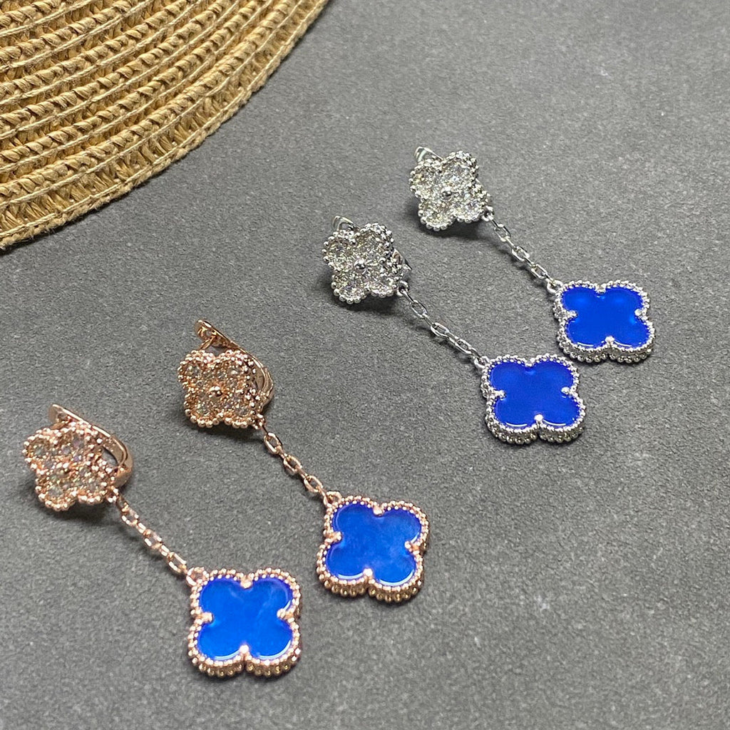 Magic Alhambra Blue Agate Earrings