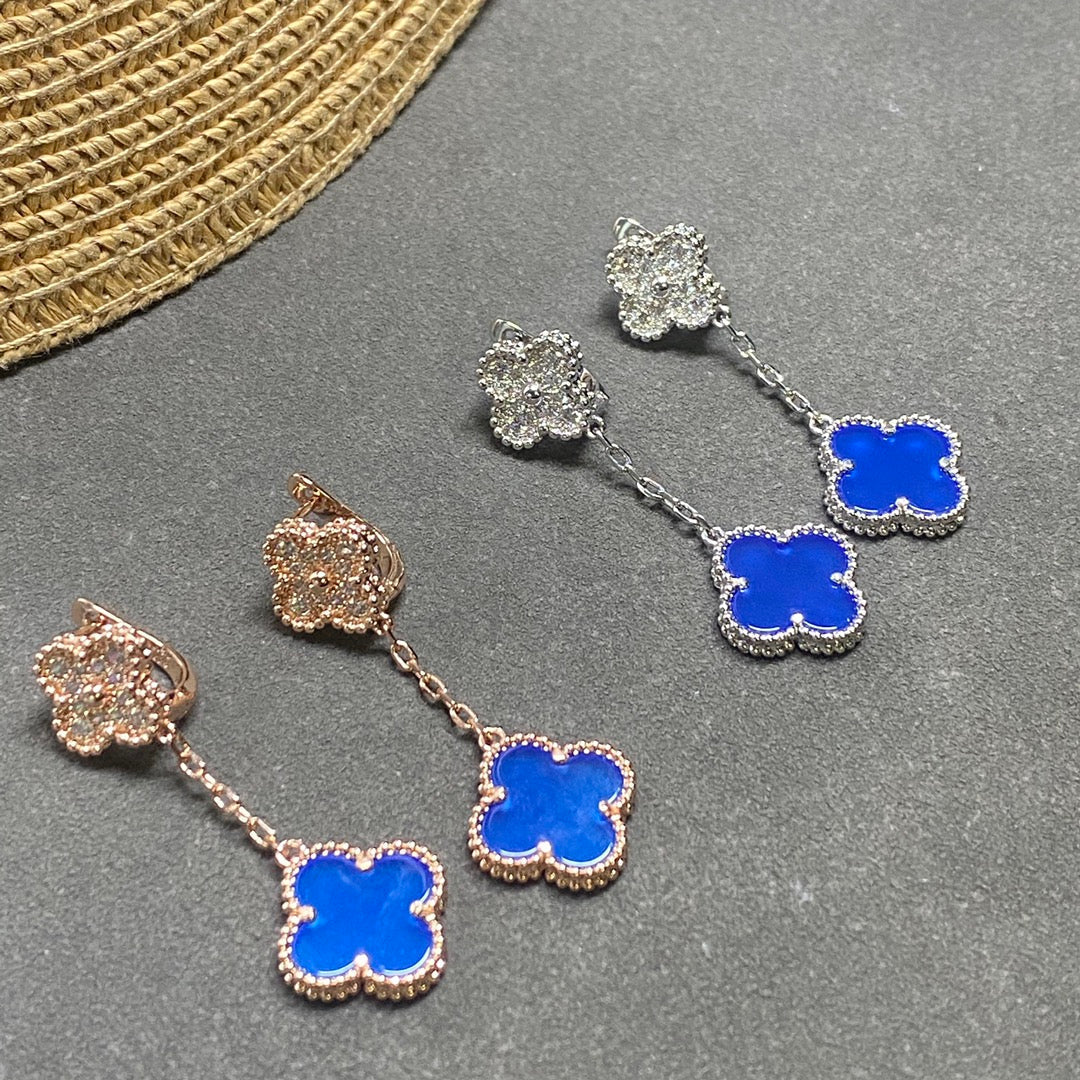 Magic Alhambra Blue Agate Earrings