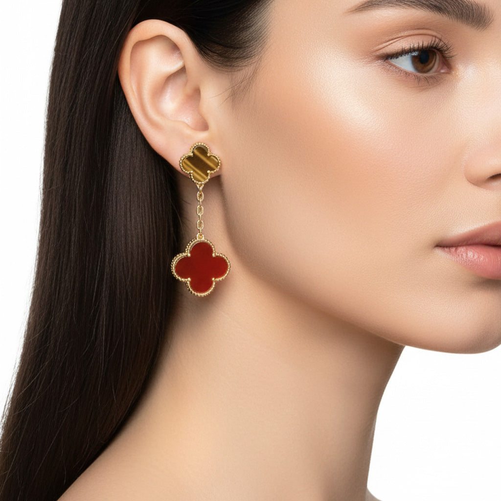 Magic Alhambra Carnelian & Tiger Eye Earrings