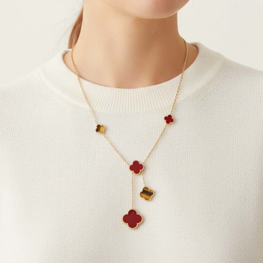 Magic Alhambra Six Motifs Carnelian Clover Necklace