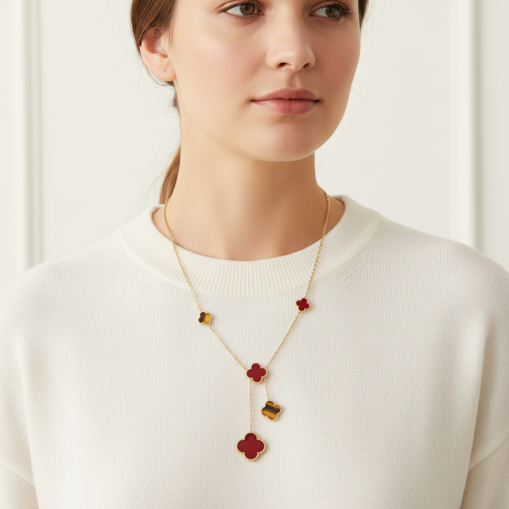 Magic Alhambra Six Motifs Carnelian Clover Necklace