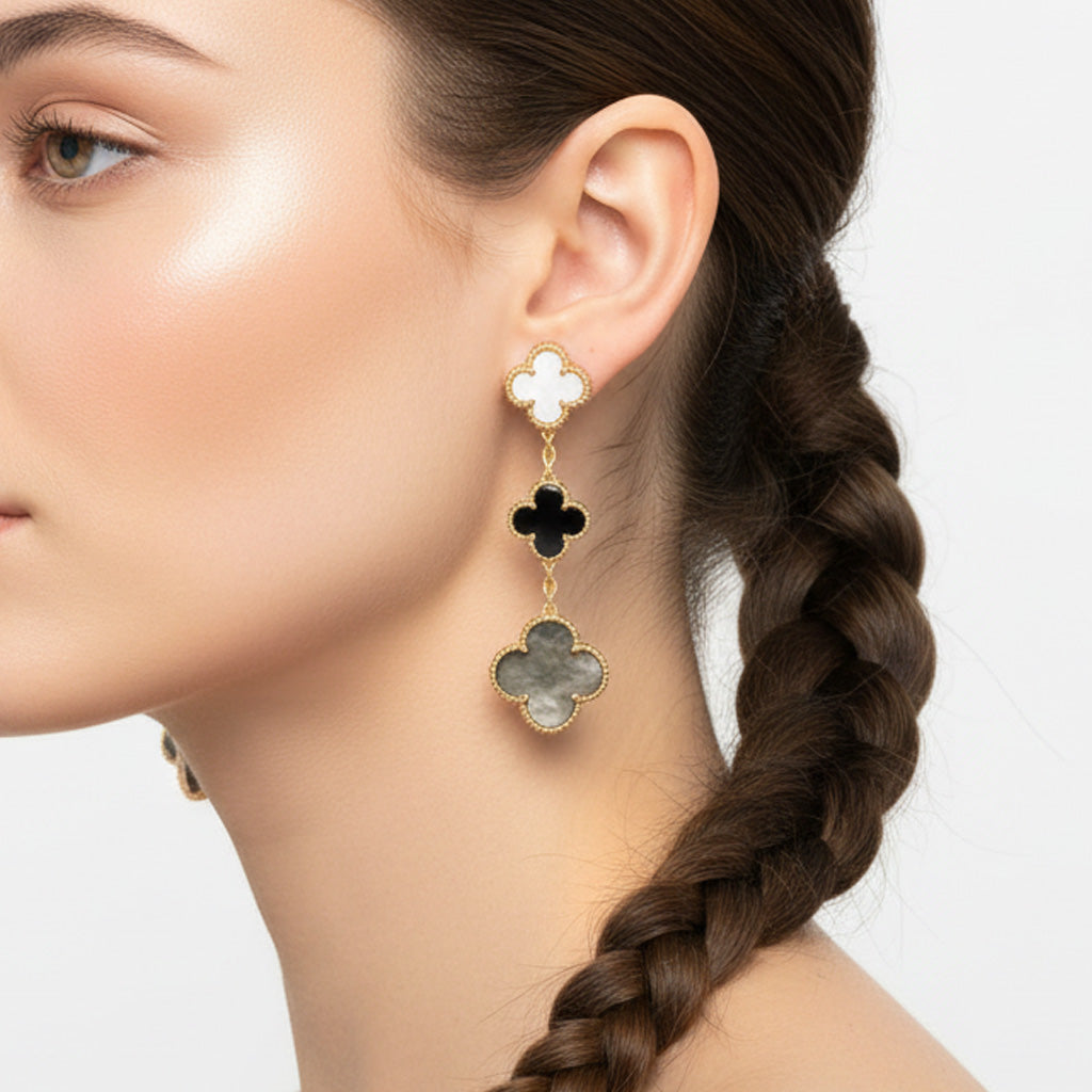 Magic Alhambra Three Pearls Motifs Earrings