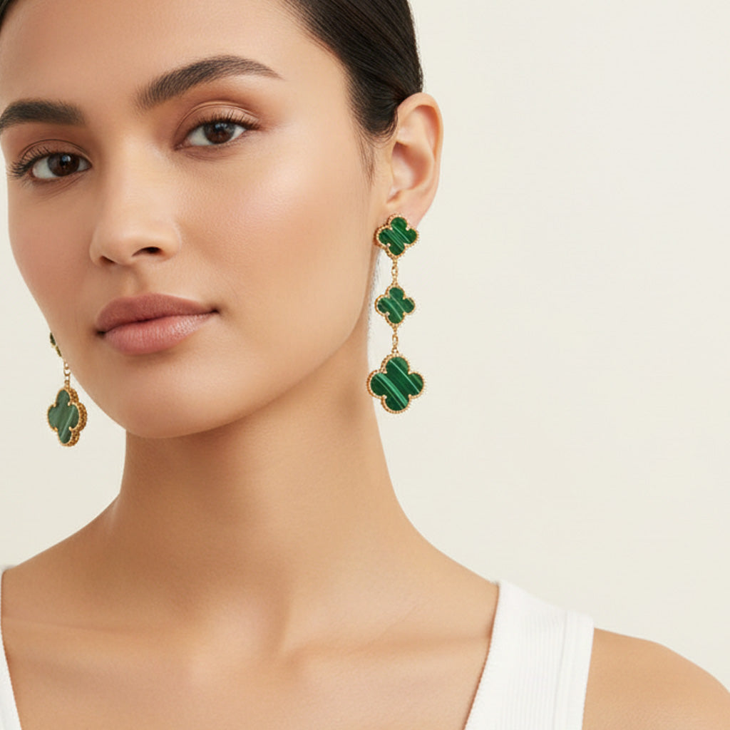 Magic Clover Malachite Drop Earrings