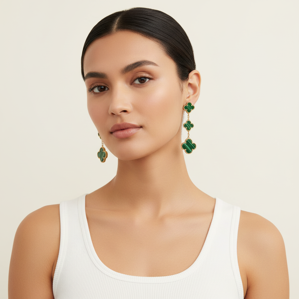 Magic Clover Malachite Drop Earrings