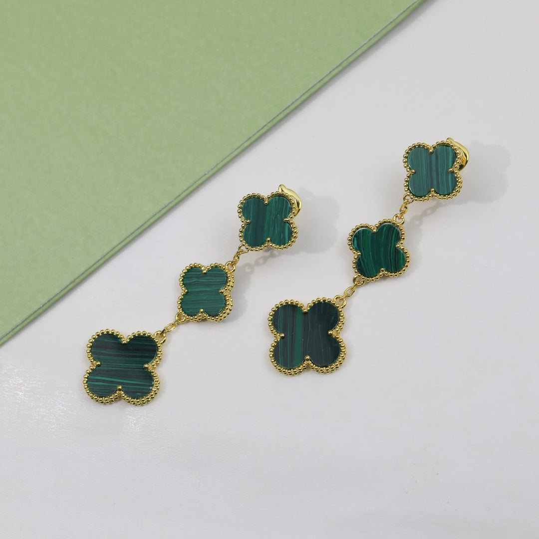 Magic Clover Malachite Drop Earrings