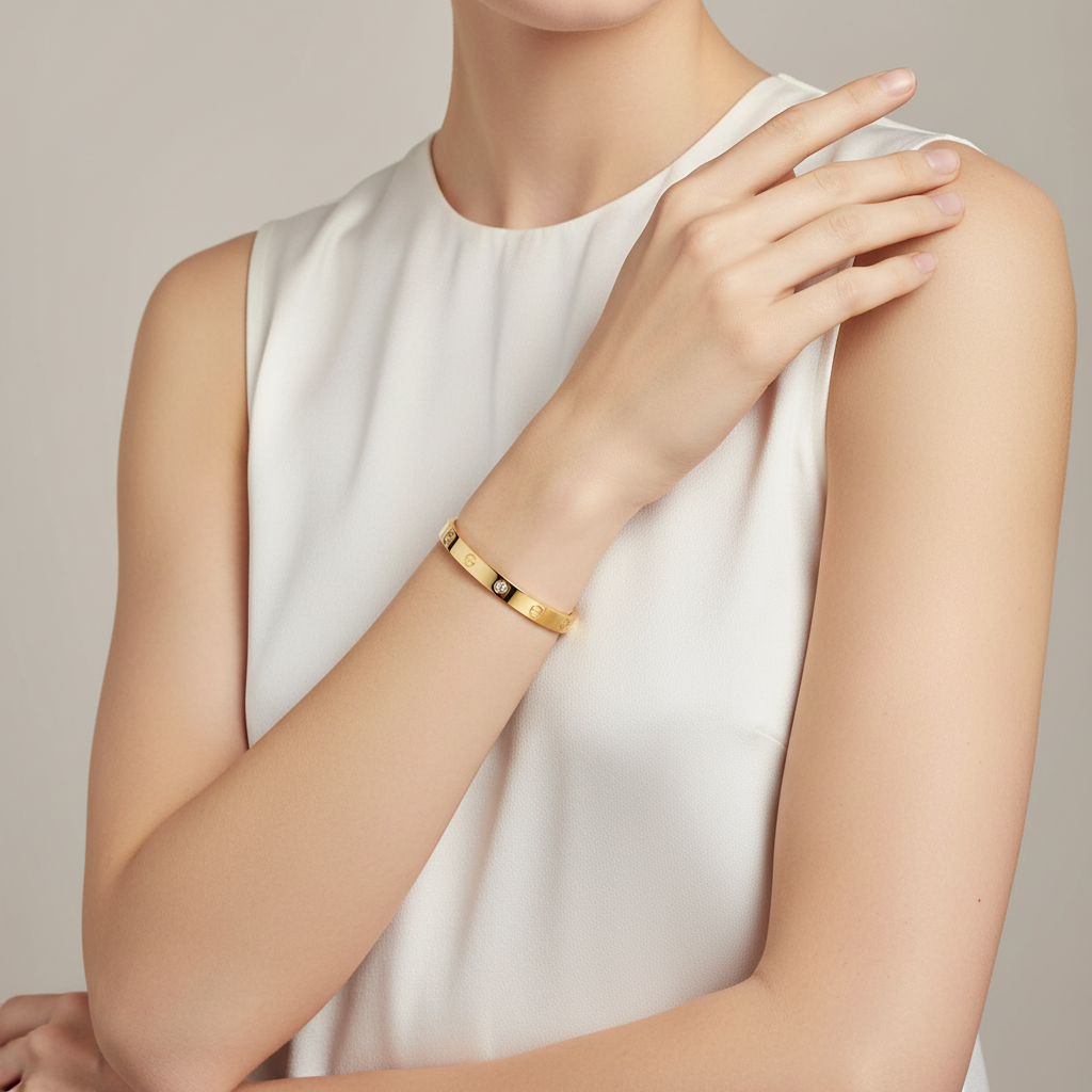 Open Cuff One Diamond Love Bracelet