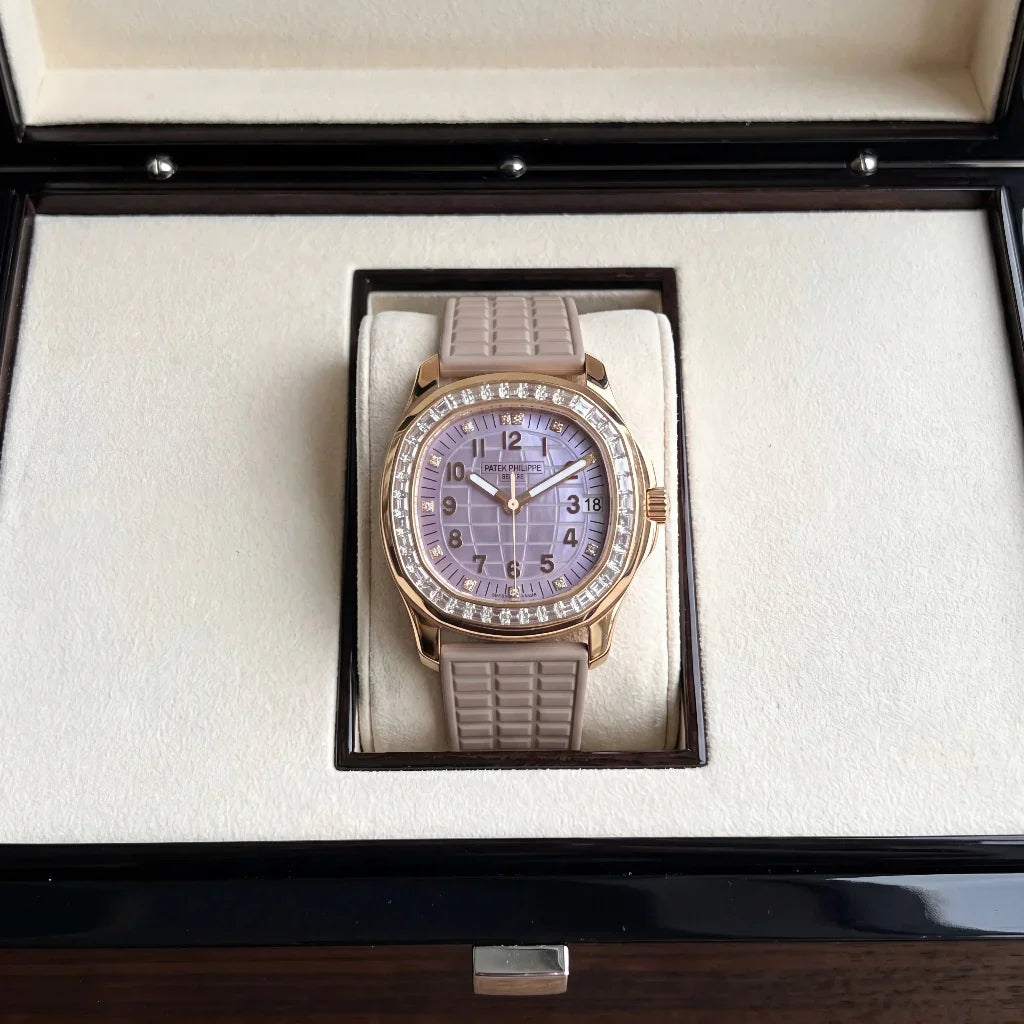 PP Lilac Dial Stone Set Rose Tone Watch