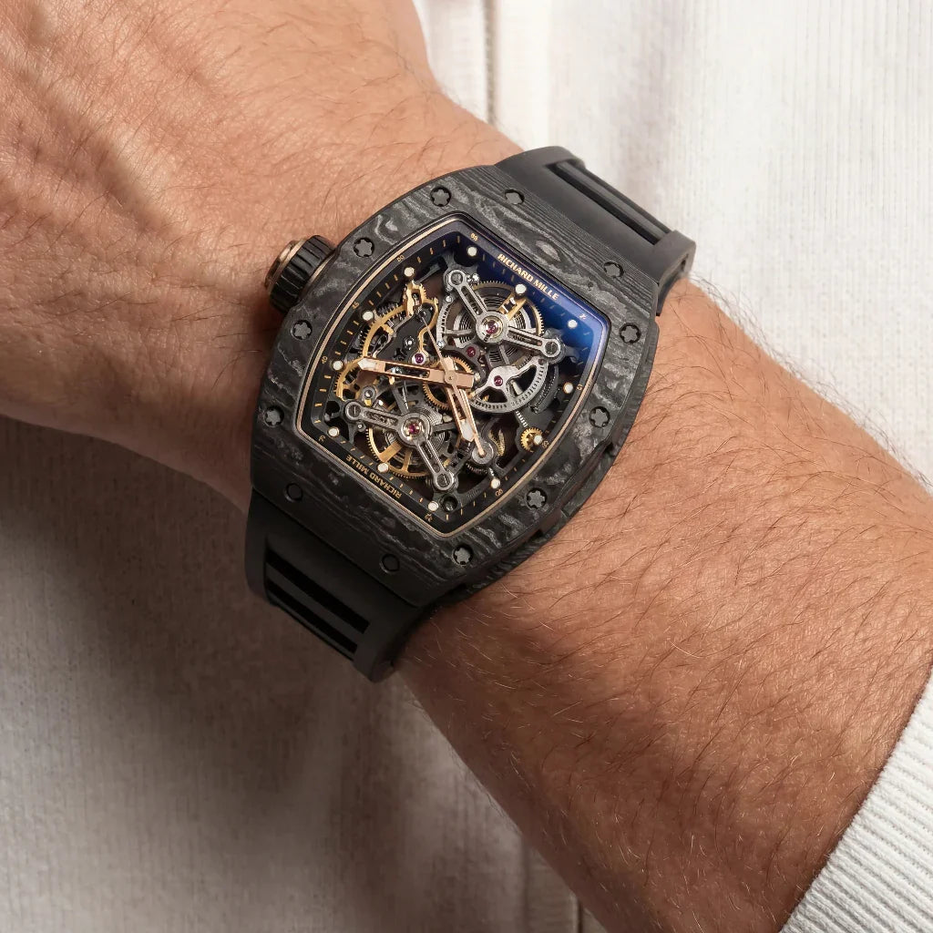 RM Black Textured Open Dial Watch