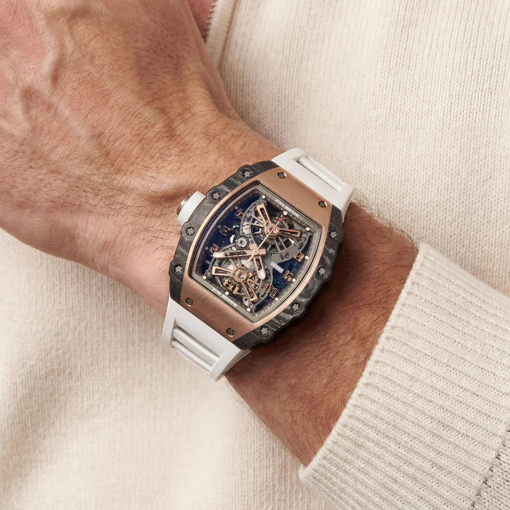 RM Gold Tone Blue Grid Dial Watch