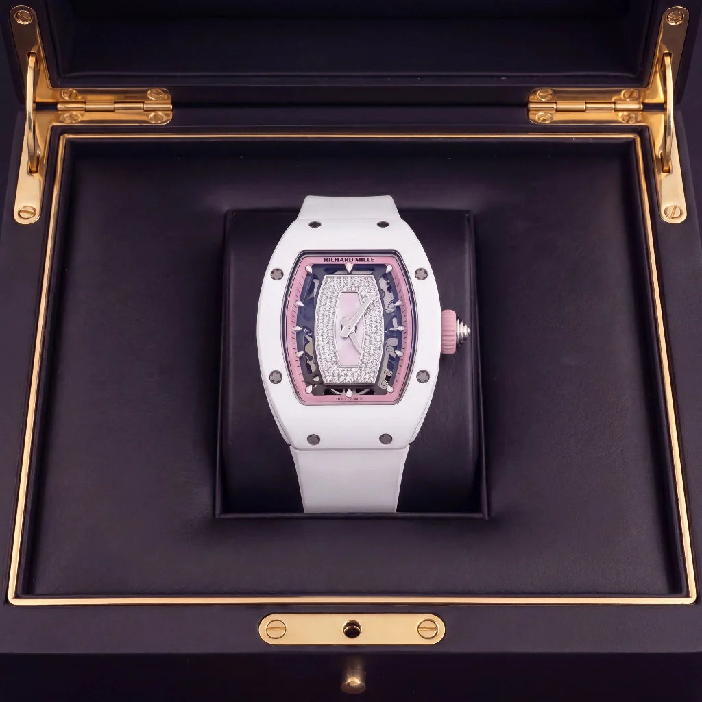 RM White Pink Stone Set Watch