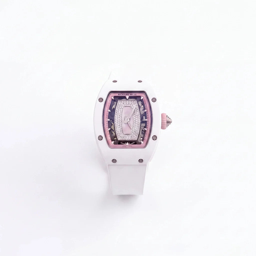 RM White Pink Stone Set Watch