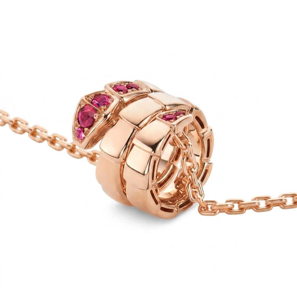 Serpenti Rose Pavé Coiled Viper Pendant Necklace