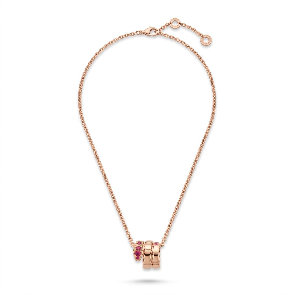 Serpenti Rose Pavé Coiled Viper Pendant Necklace