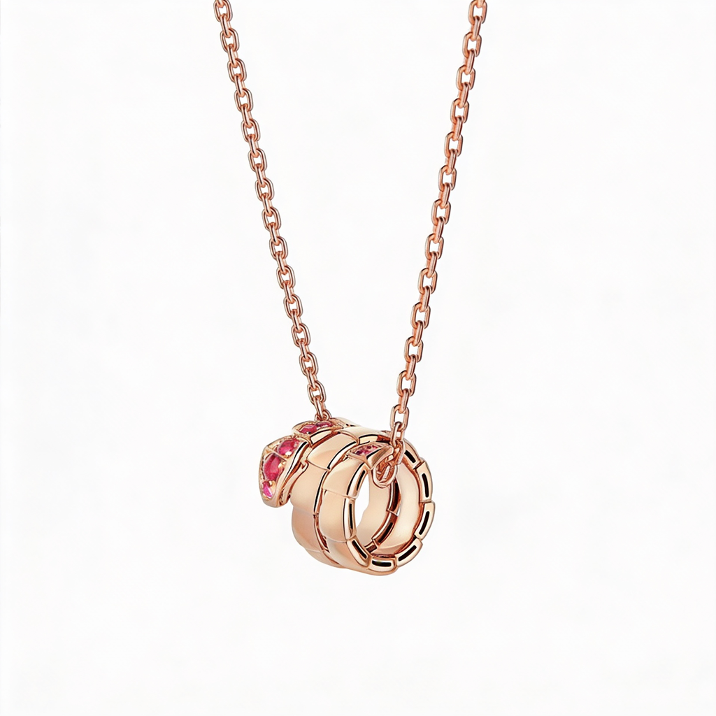 Serpenti Rose Pavé Coiled Viper Pendant Necklace