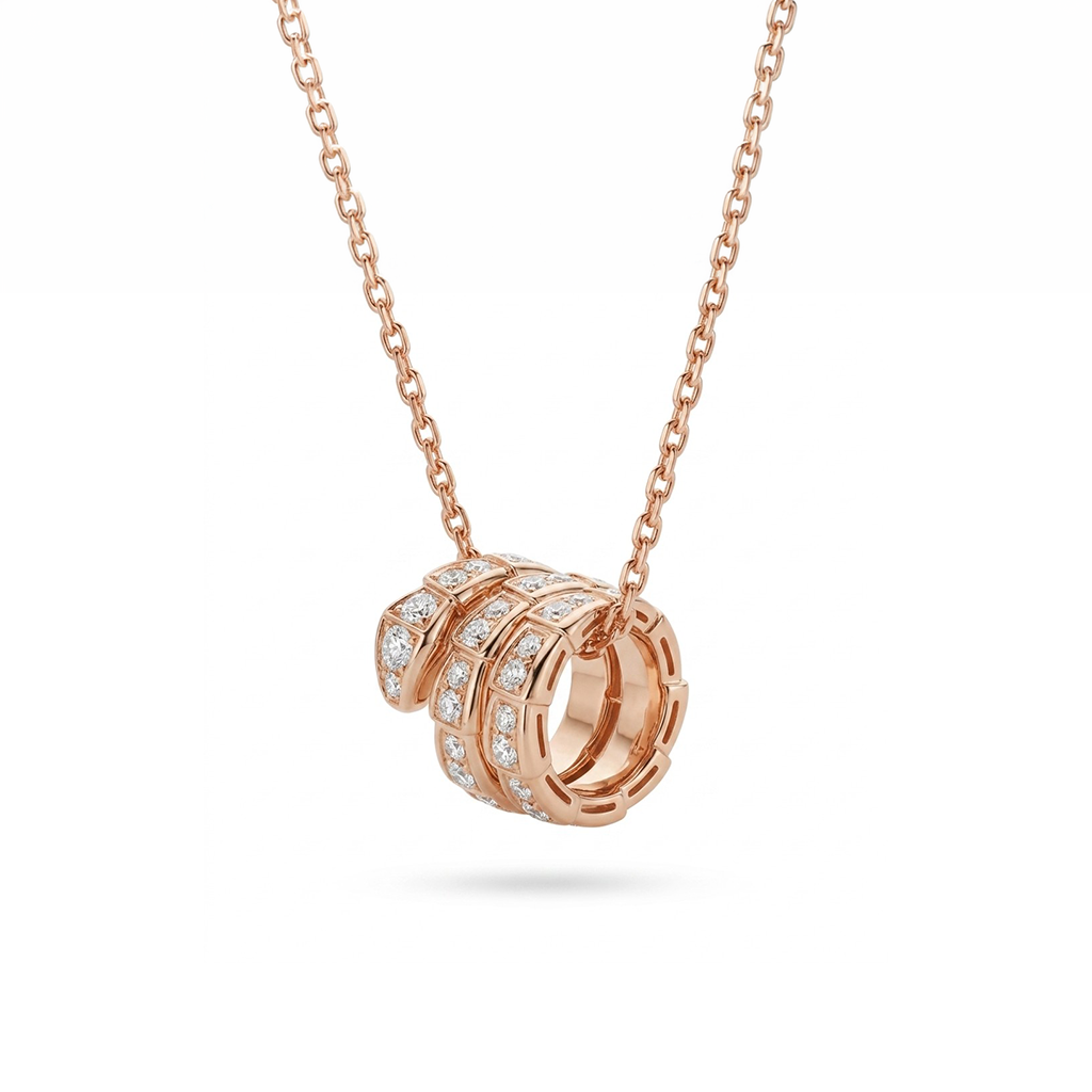 Serpenti Rose Pavé Crystal Coiled Viper Pendant Necklace