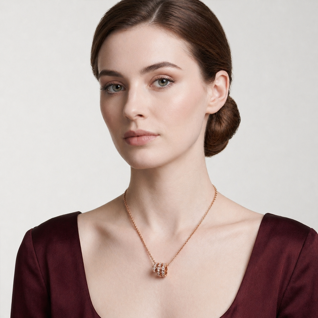 Serpenti Rose Pavé Crystal Coiled Viper Pendant Necklace