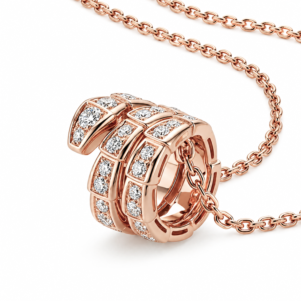 Serpenti Rose Pavé Crystal Coiled Viper Pendant Necklace