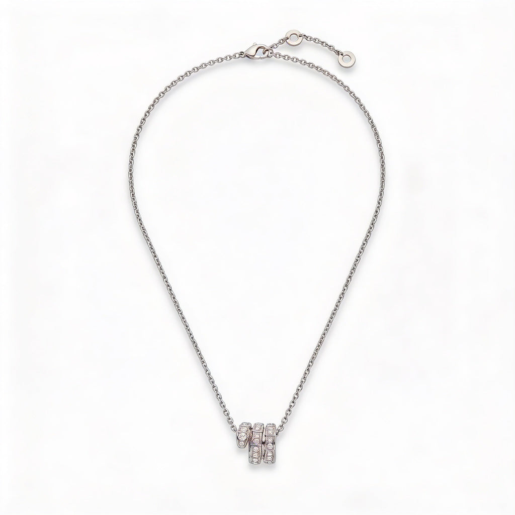 Serpenti Rose Pavé Crystal Coiled Viper Pendant Necklace