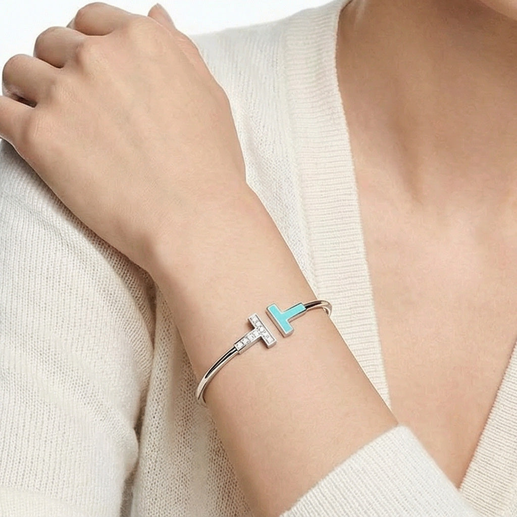 T Turquoise Wire Bracelet