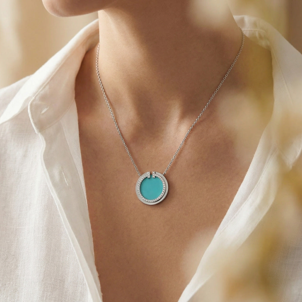 Turquoise Circle Pendant Necklace