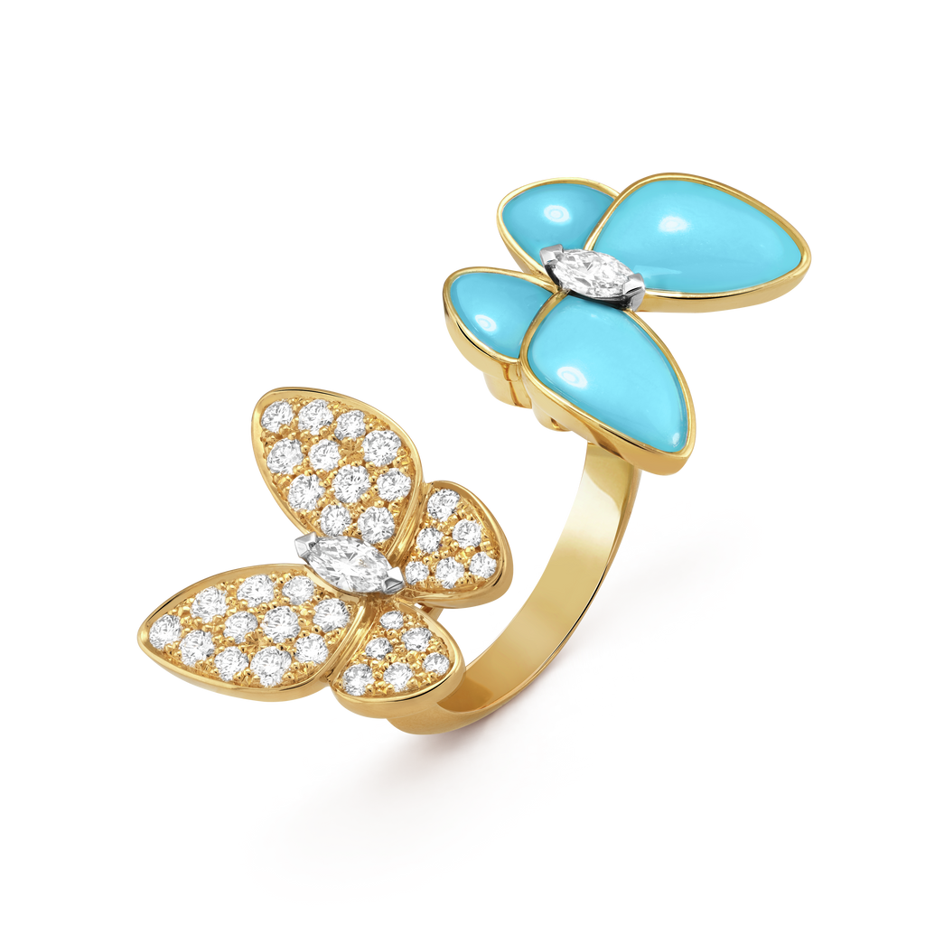 Two Butterfly Between The Finger Ring Turquoise
