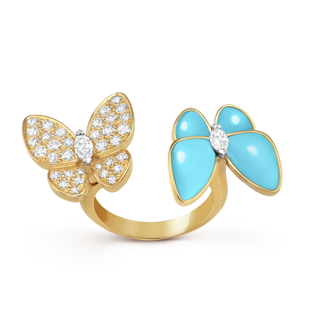 Two Butterfly Between The Finger Ring Turquoise