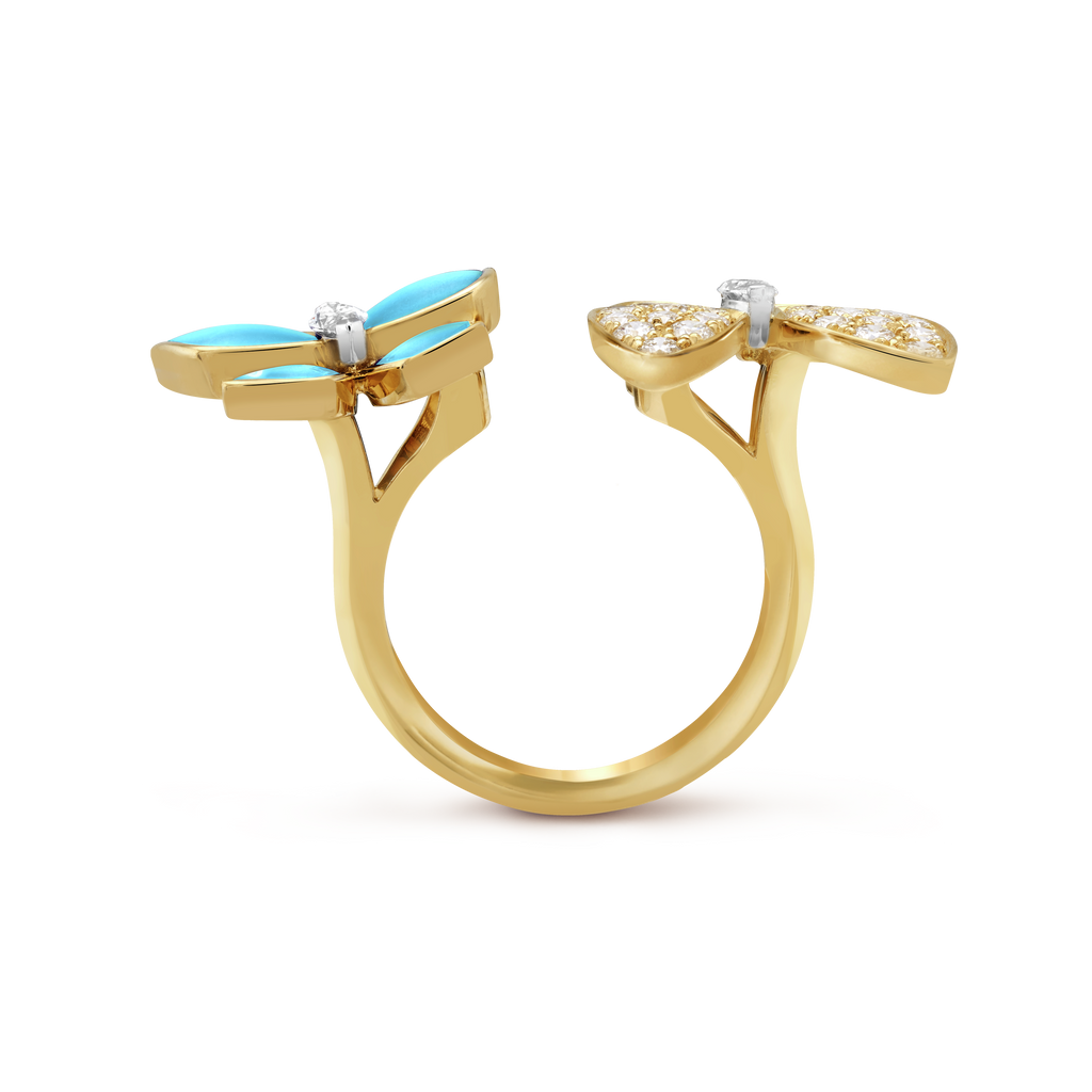 Two Butterfly Between The Finger Ring Turquoise