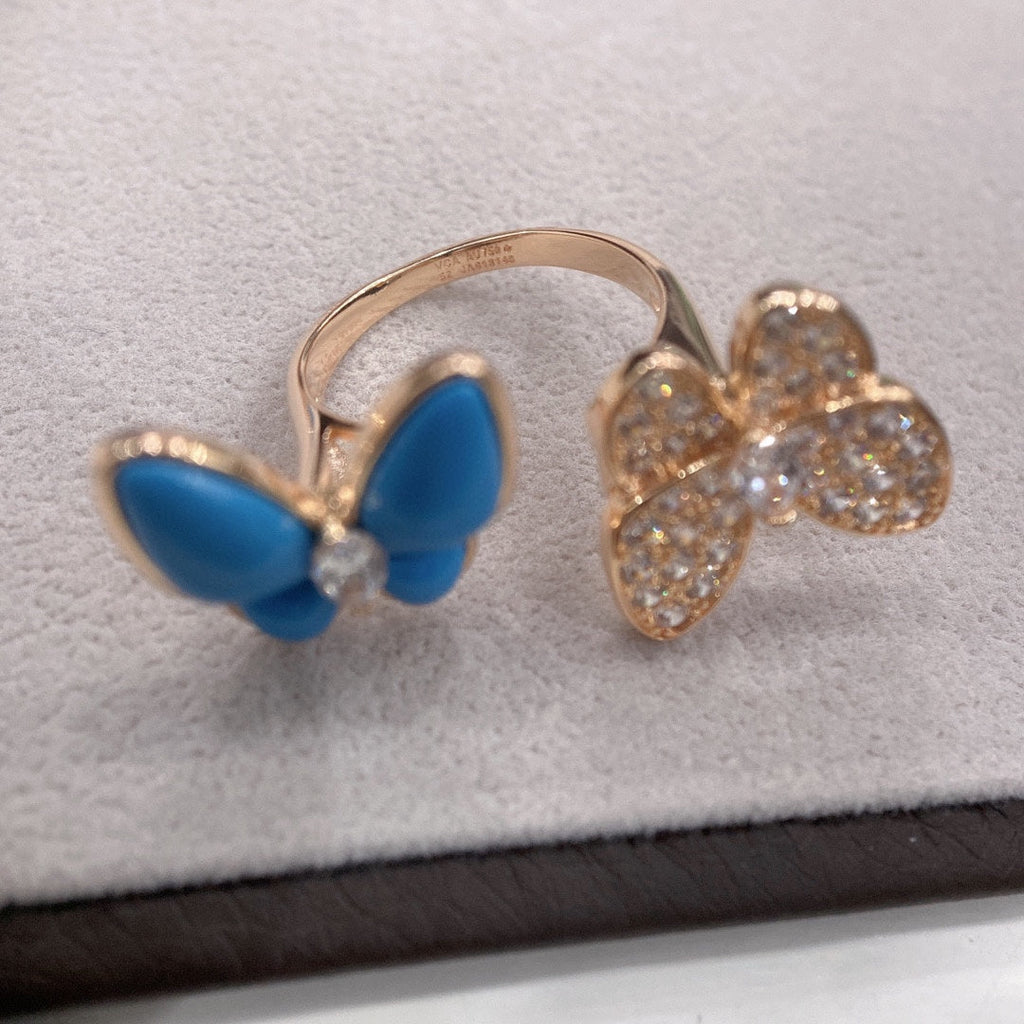 Two Butterfly Between The Finger Ring Turquoise
