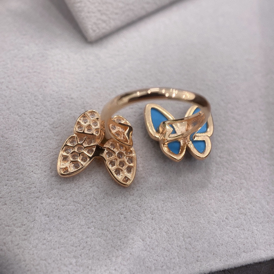 Two Butterfly Between The Finger Ring Turquoise
