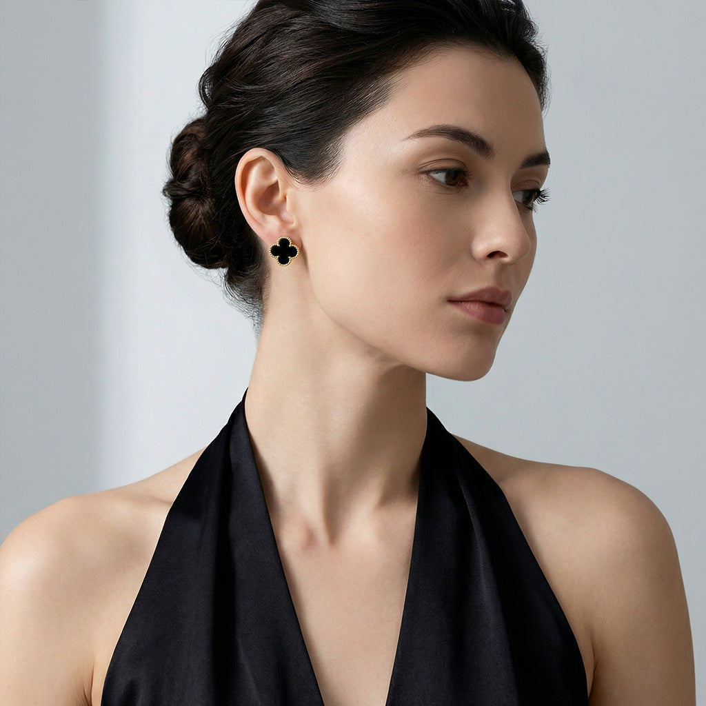 Vintage Alhambra Black Stone Earrings