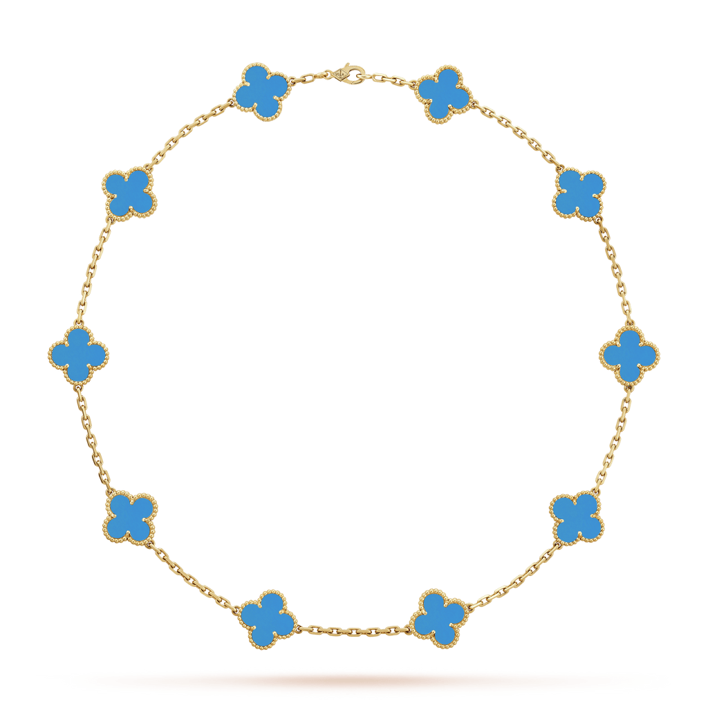 Vintage Alhambra Blue Agate 10 Motifs Necklace