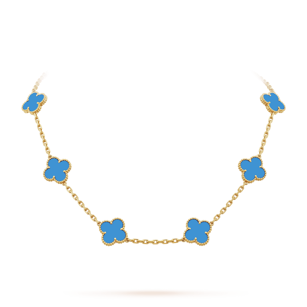 Vintage Alhambra Blue Agate 10 Motifs Necklace