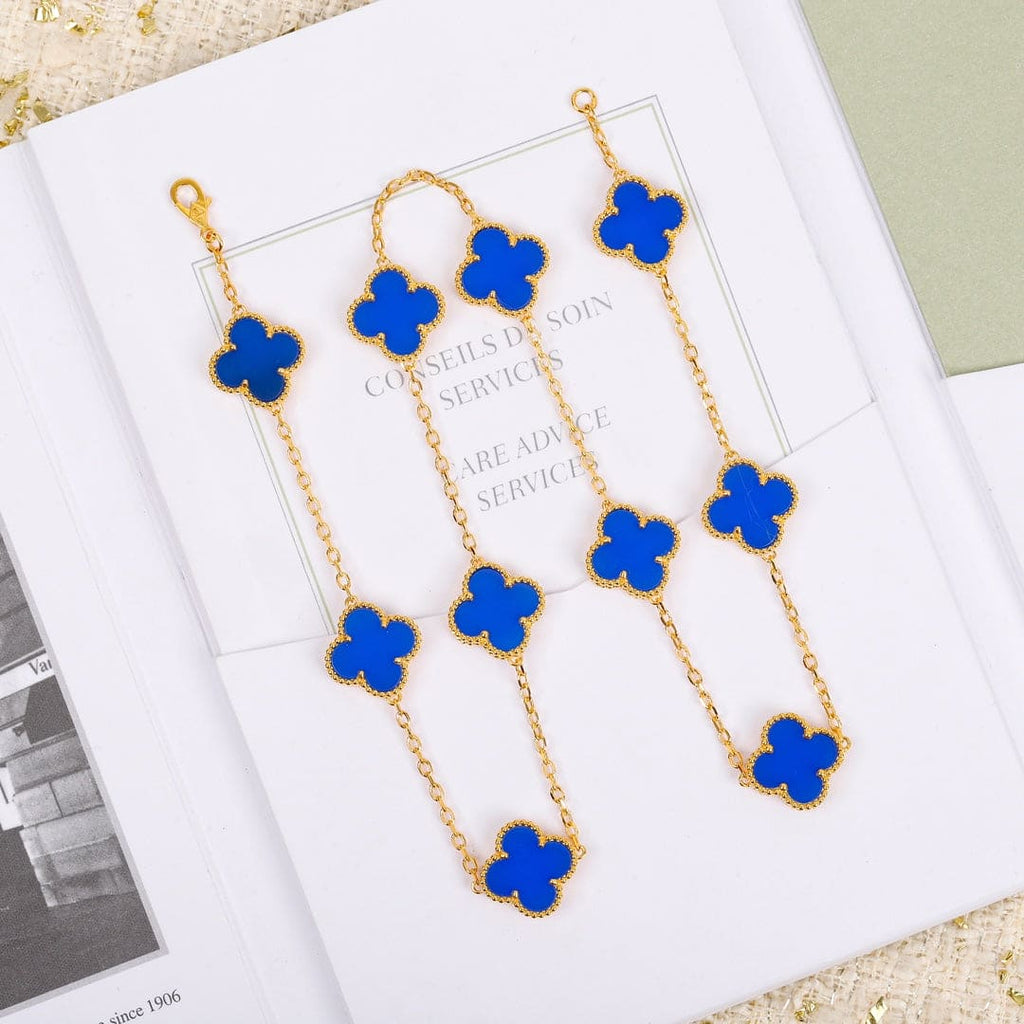 Vintage Alhambra Blue Agate 10 Motifs Necklace