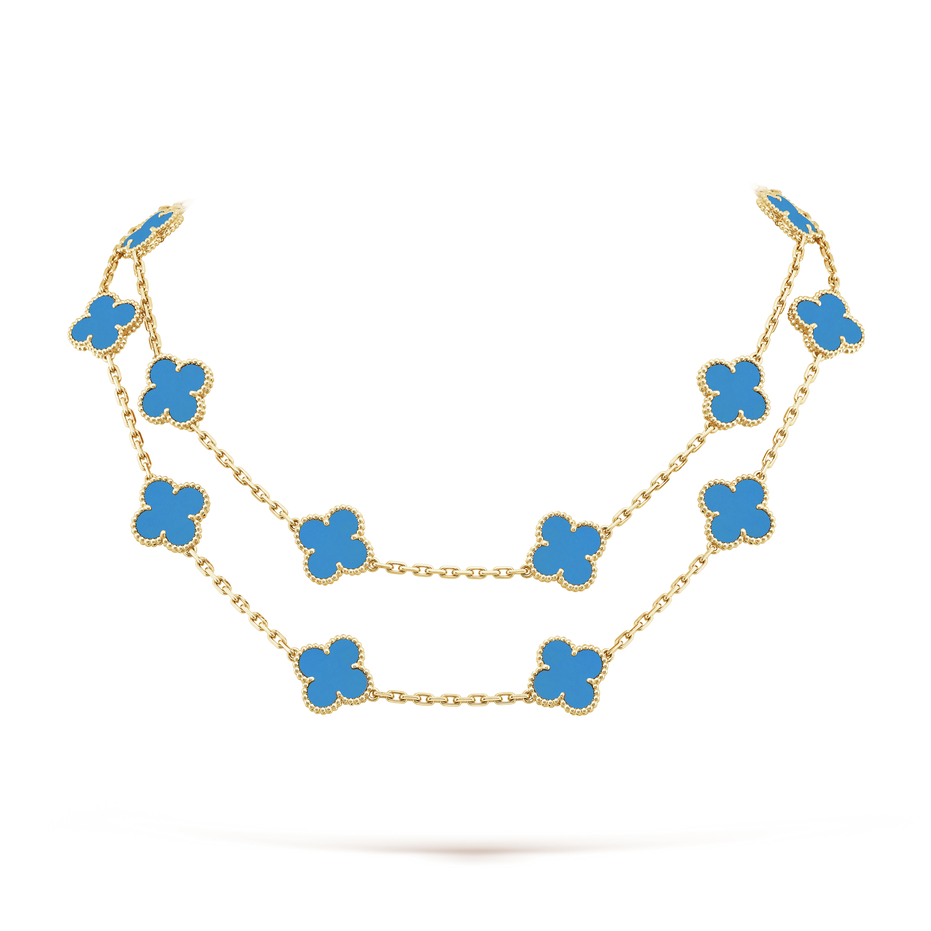 Vintage Alhambra Blue Agate 20 Motifs Long Necklace