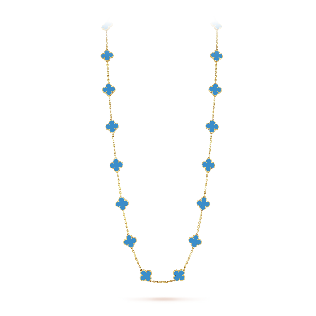 Vintage Alhambra Blue Agate 20 Motifs Long Necklace